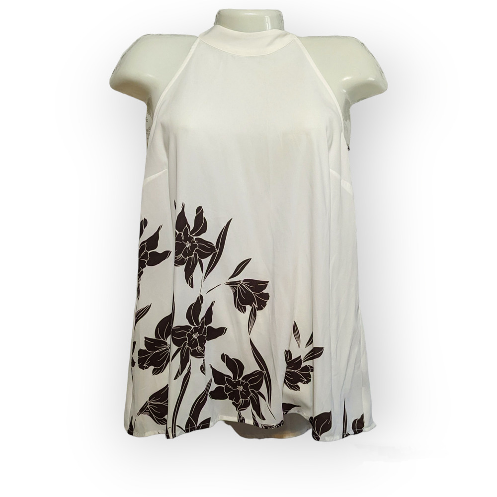 NWT Worthington Floral Sleeveless One Shoulder Tie Up Halter Blouse Top L